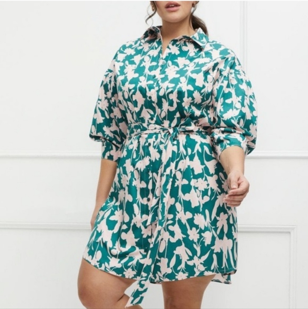 Eloquii Elements Floral Puff Sleeve Shirt Dress